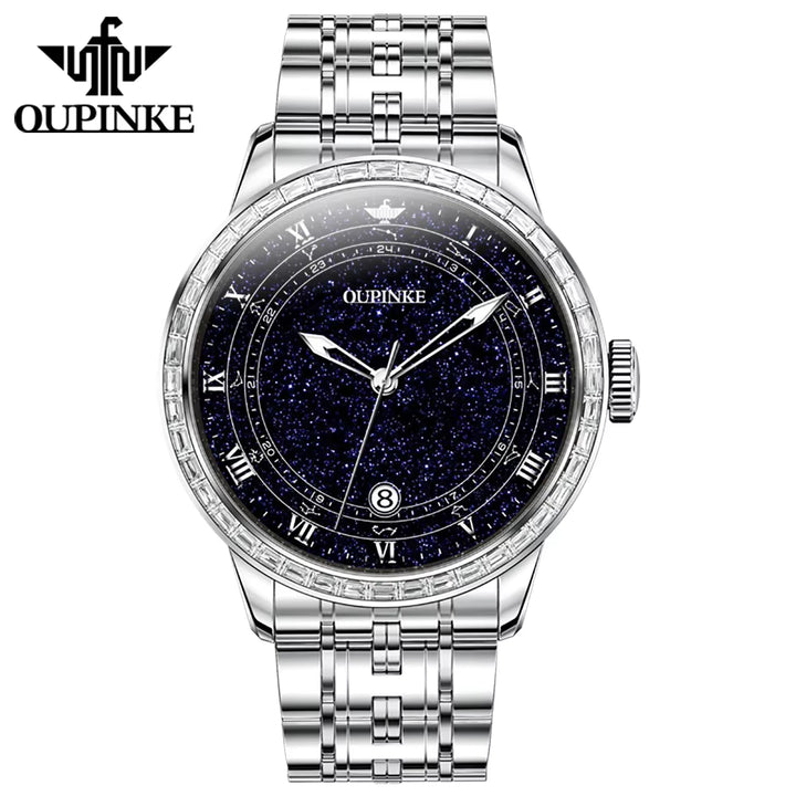 3203 All Stars Blue Galaxy Stainless Steel Calendar Window Waterproof 50M Fashion Mechanical Watch Men'S High Level