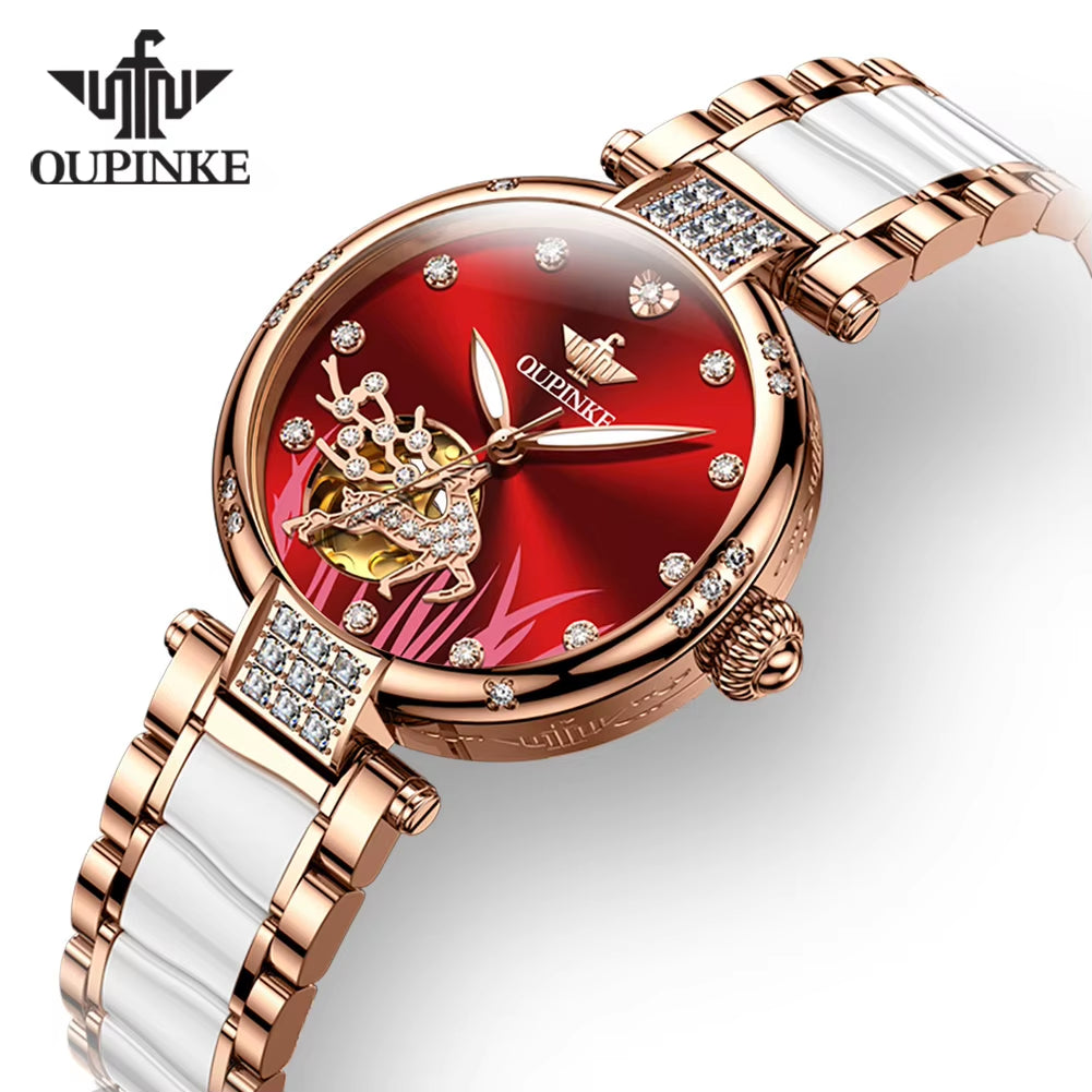 3211 OEM Tourbillon Mechanical Watches Fashion Brand Full Stainless Steel Wholesale Ceramics Women Watch Fast Delivery