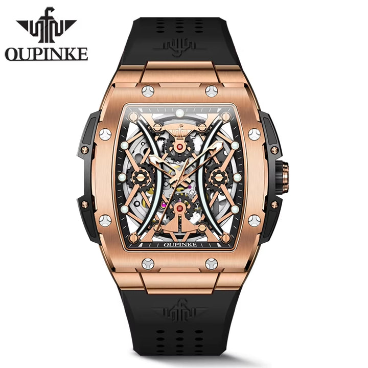 3215 Silicone Strap Gold Plated Luxury Men Skeleton Automatic Watch Mechanical Watch for Men