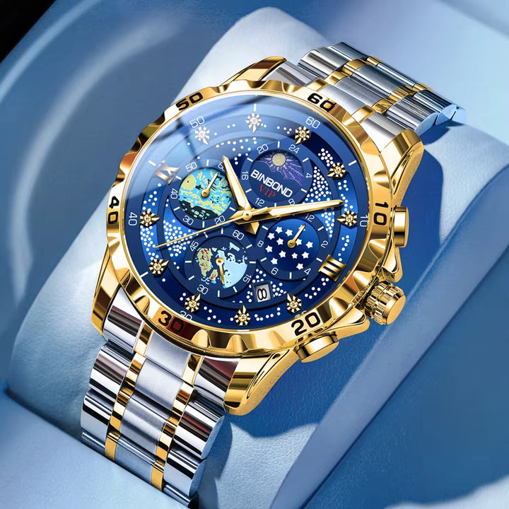 Luxury Men's 3225 Starry Sky Quartz Watch - Waterproof, Luminous Stainless Steel Timepiece with Date Function