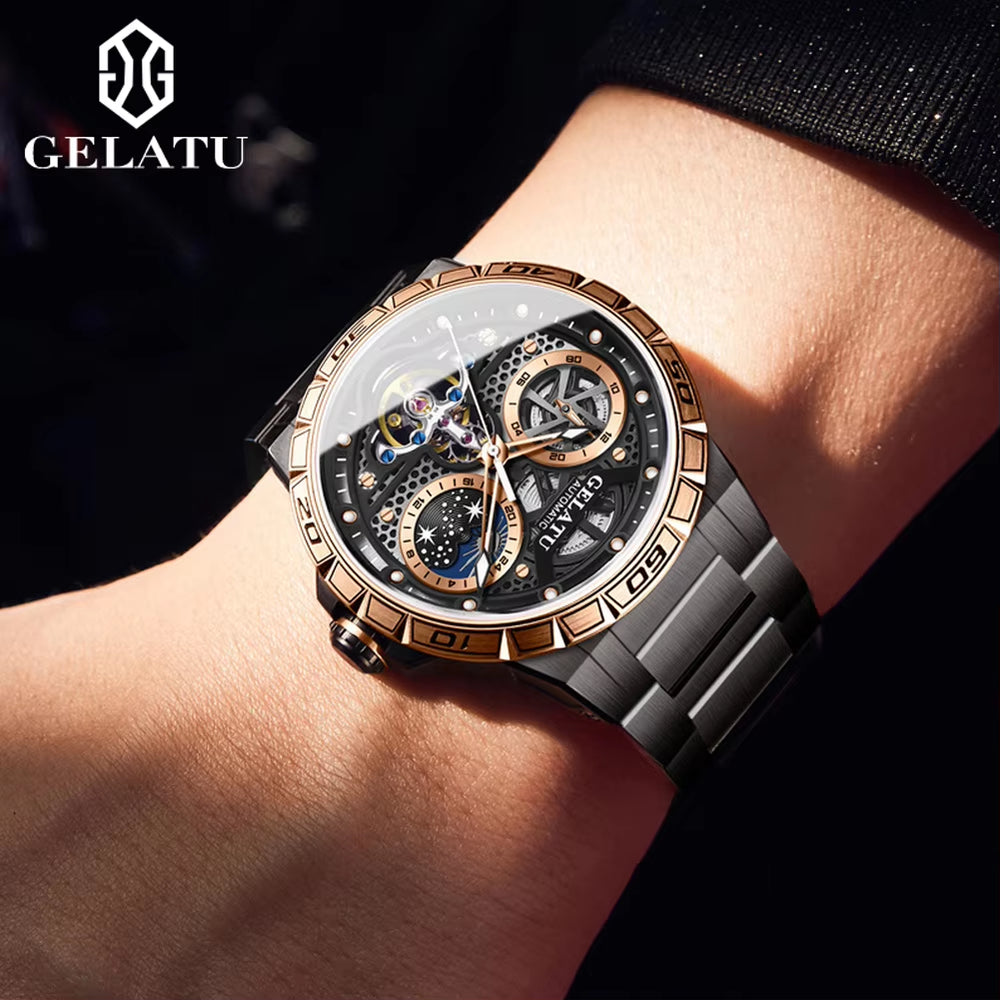 6020 Custom Logo Luxury Watch - Automatic Mechanical Timepiece with Hollow Design, Luminous Features, and Waterproof Capability for Men