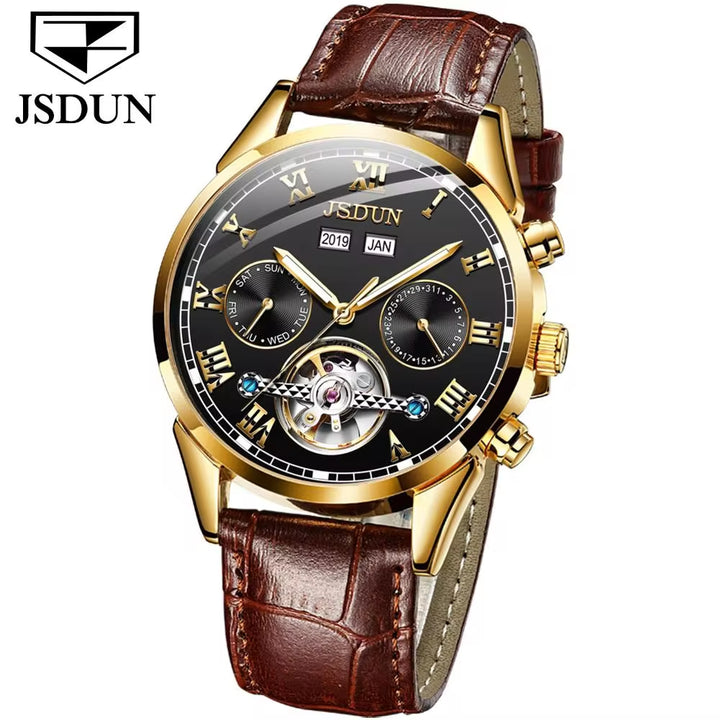 8908 Automatic Mechanical Watch Water Resistant Genuine Leather Calendar Relojes Men Clock