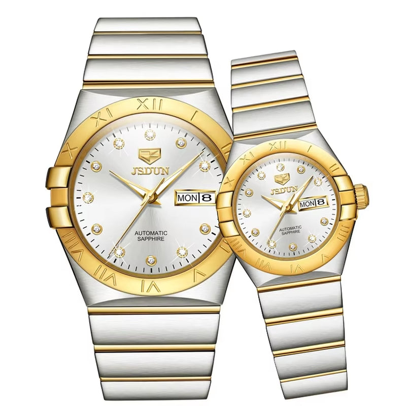 8848 China Made Couple Imported Movement Stainless Steel Stylish Coated Glass Waterproof Mechanical Watch