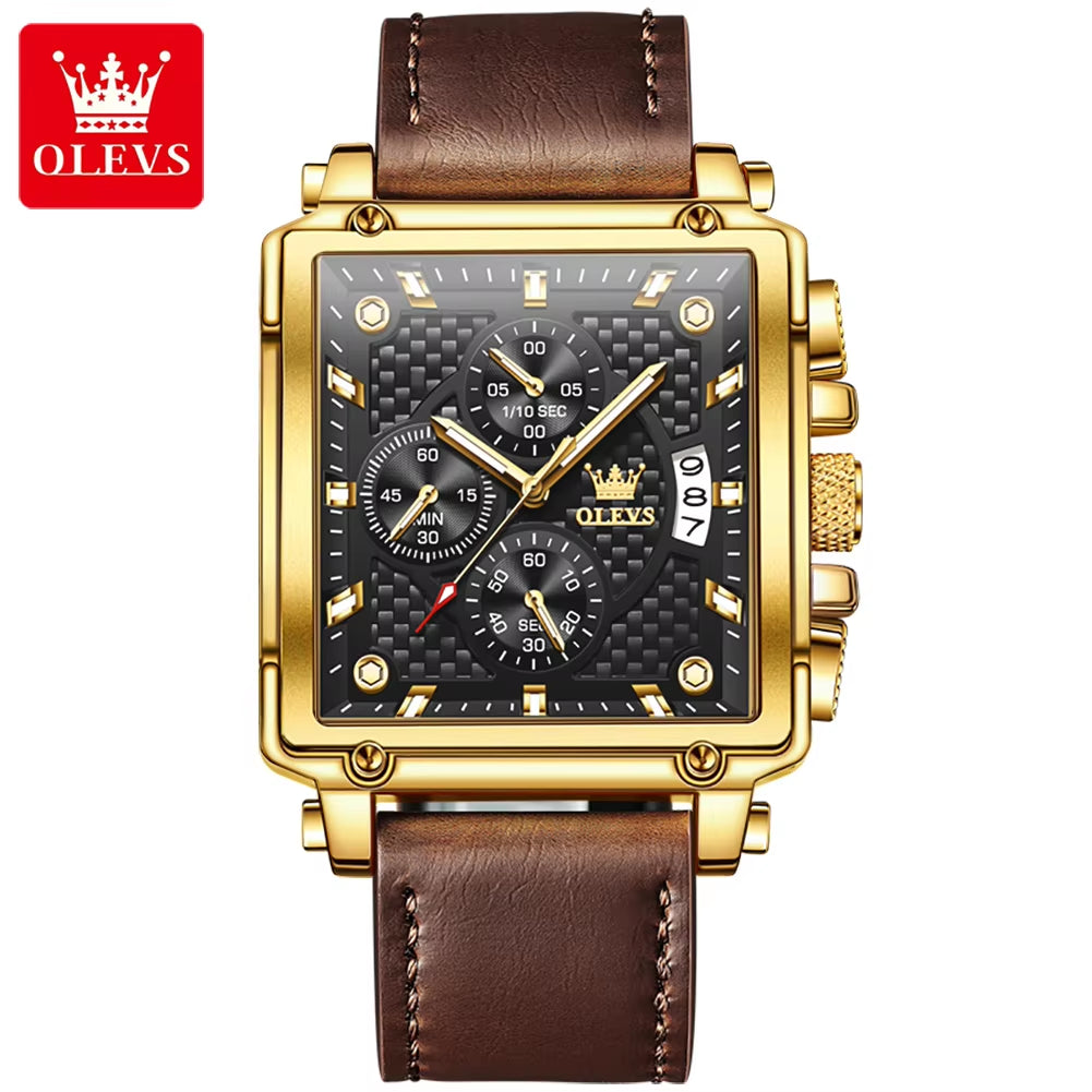 Luxury Men's Gold Sport Square Quartz Watch - Model 9925