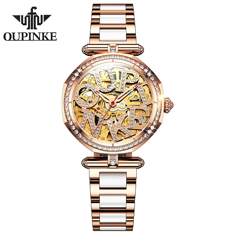 3175 Fashion Skeleton Sapphire Diamonds Crystal Luxury Brand Women Mechanical Watch Elegant Ladies Watch