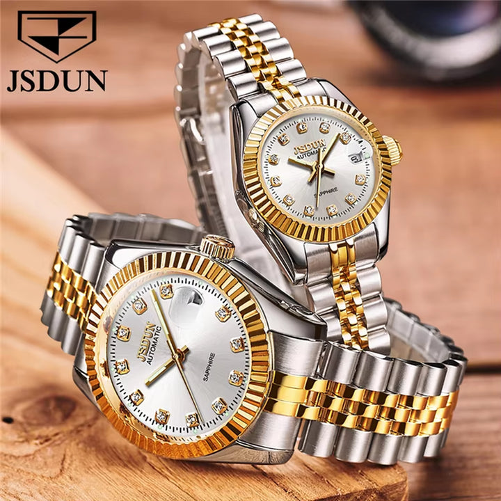 8737 Good Quality Couple Simple Japanese Movement Stainless Steel Waterproof Coated Glass Mechanical Watch