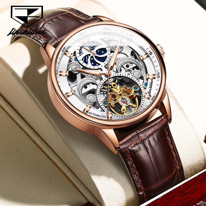 8922 Oem Custom Leather Belt Male Moon Phase Square Tourbillon Watch Men Wrist Luxury Brand Automatic Movement Watch