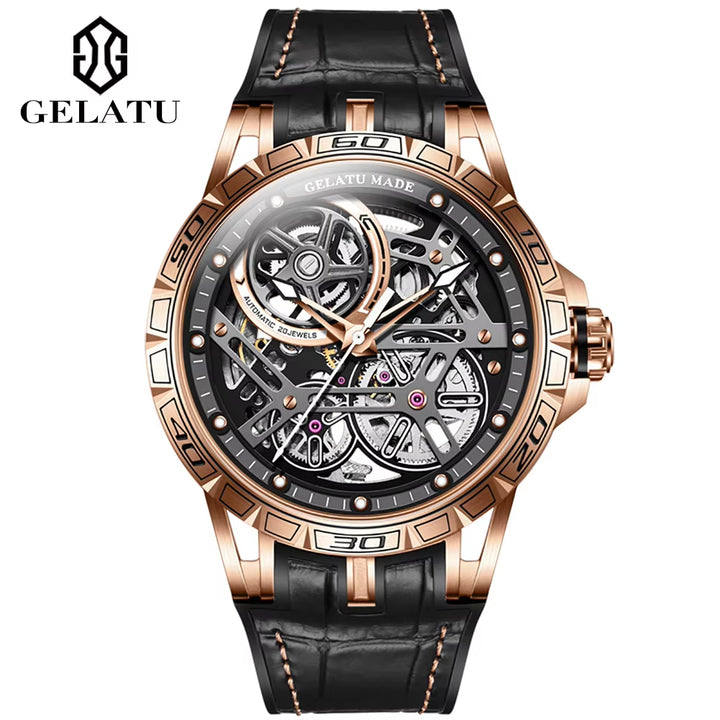 6015 Men's Luxury Automatic Mechanical Watch with Waterproof Skeleton Design and Custom Logo