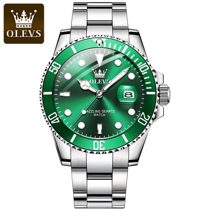 Men's Luxury Stainless Steel Quartz Watch - Waterproof Green Luminous Wristwatch