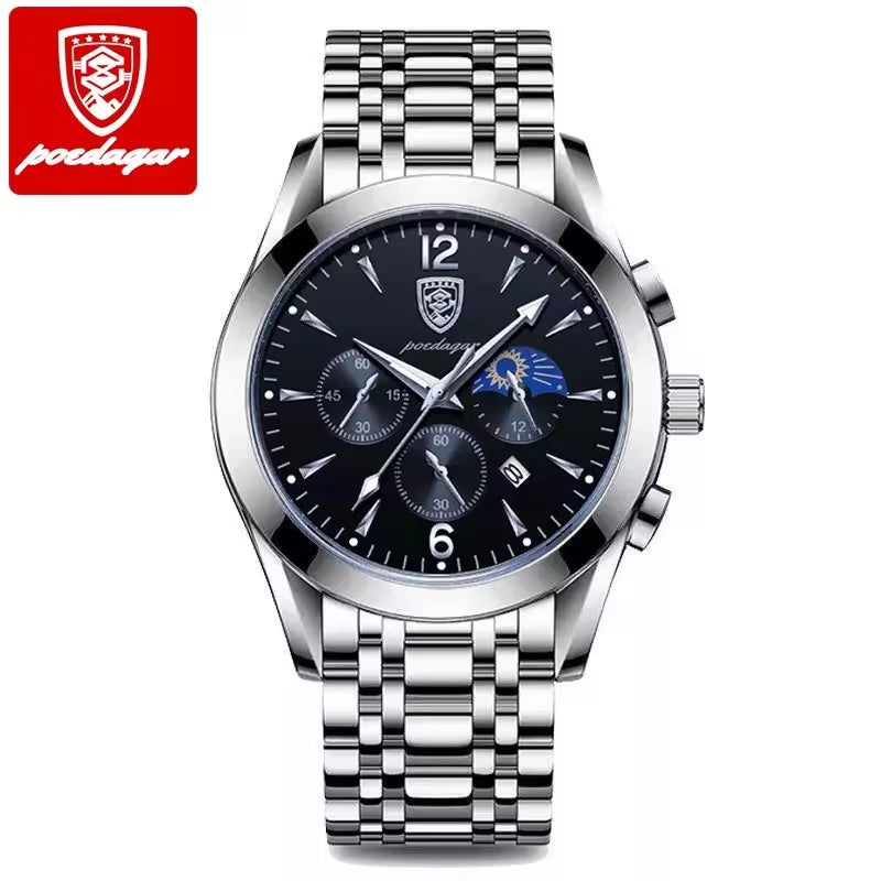 Luxury Men's Stainless Steel Quartz Watch with Date, Waterproof, and Luminous Features - Korean Fashion Design