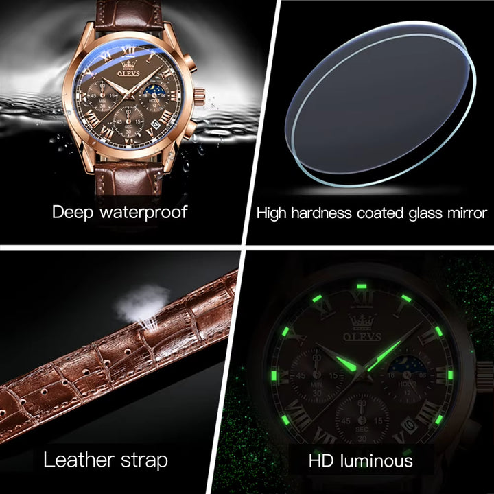 2871 Luxury Fashion Glass Quartz Analog Men's Wristwatch with Leather Strap