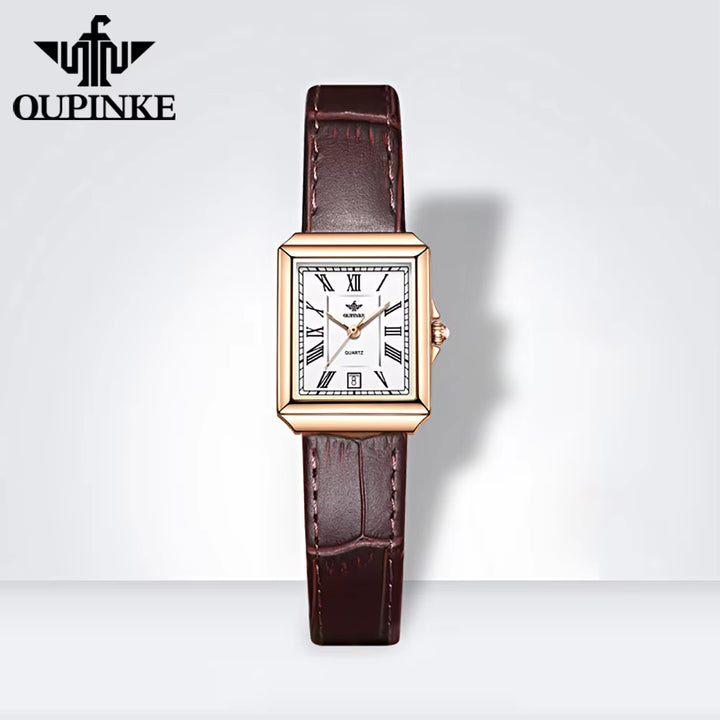 3182 Newest Diamond Fashion Women Leather Fashion Stainless Steel Case Leather Bracelet Quartz Fancy Women Square Watch