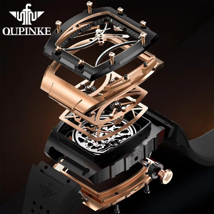 3215 Silicone Strap Gold Plated Luxury Men Skeleton Automatic Watch Mechanical Watch for Men