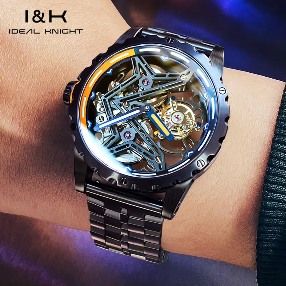 I&K 6803 Automatic Mechanical Wrist Watches Skeleton Tourbillon Self Winding Watches Fashion Casual Sport Luminous Men Watch