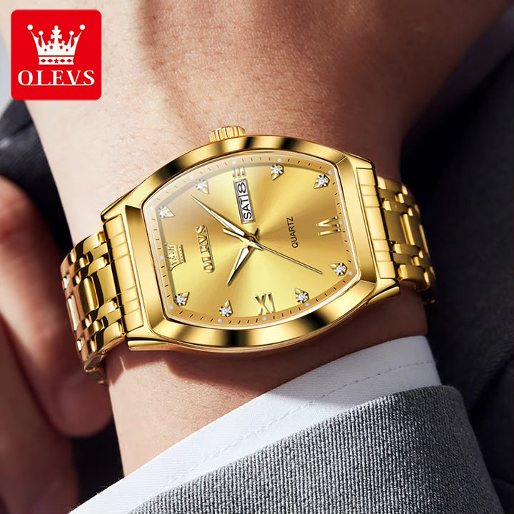 5528 Men's Luxury Gold Square Analog Quartz Watch - Waterproof Men's Wristwatch