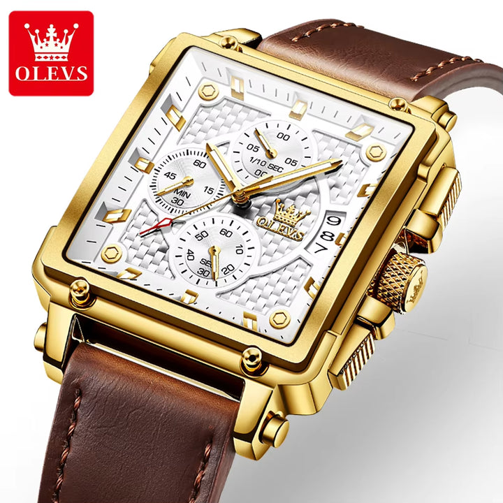 Luxury Men's Gold Sport Square Quartz Watch - Model 9925