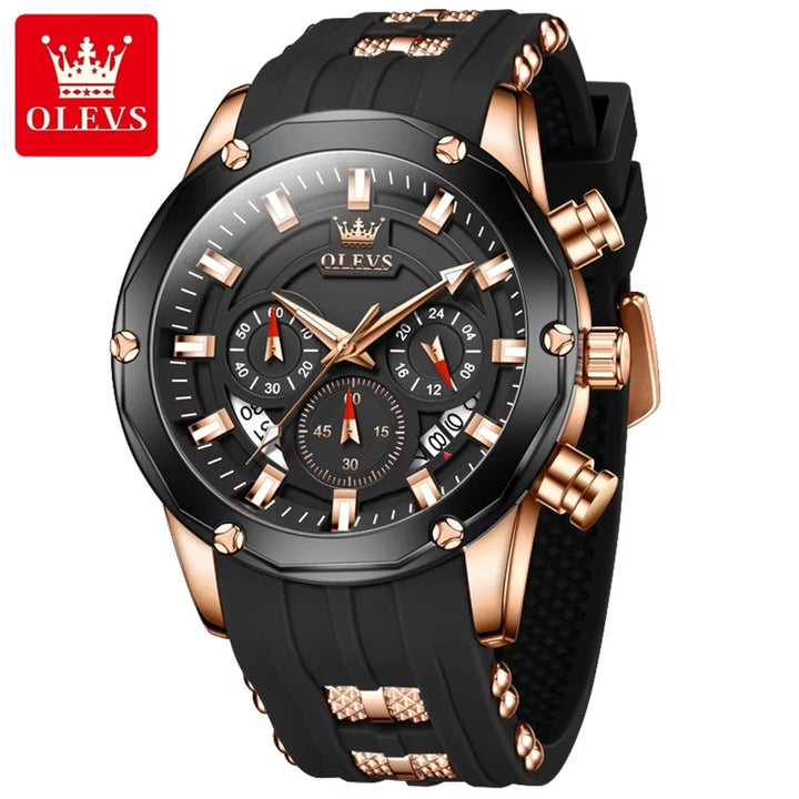 9991 Chronograph Quartz Watch for Men Fashion Casual Silicone Strap Auto Date Square Dial Sport Luminous Wristwatch