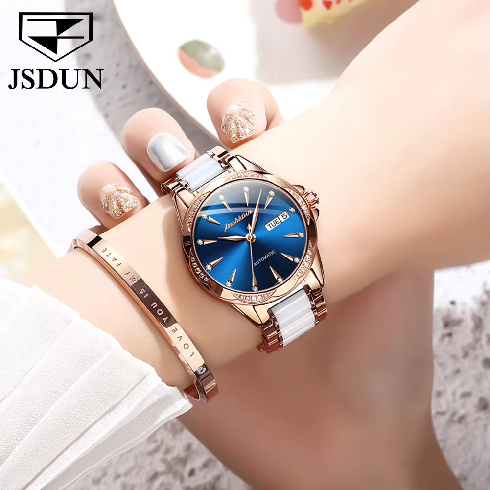 8821Original Brand Ceramic Stainless Steel Jewelry Diamond Fashion Watch Women Wrist Luxury Ladies Mechanical Wrist Watch