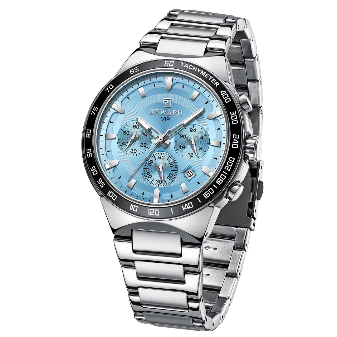 Men's Luxury Blue Chronograph Business Watch - Custom Waterproof Timepiece