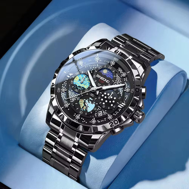 Luxury Men's 3225 Starry Sky Quartz Watch - Waterproof, Luminous Stainless Steel Timepiece with Date Function