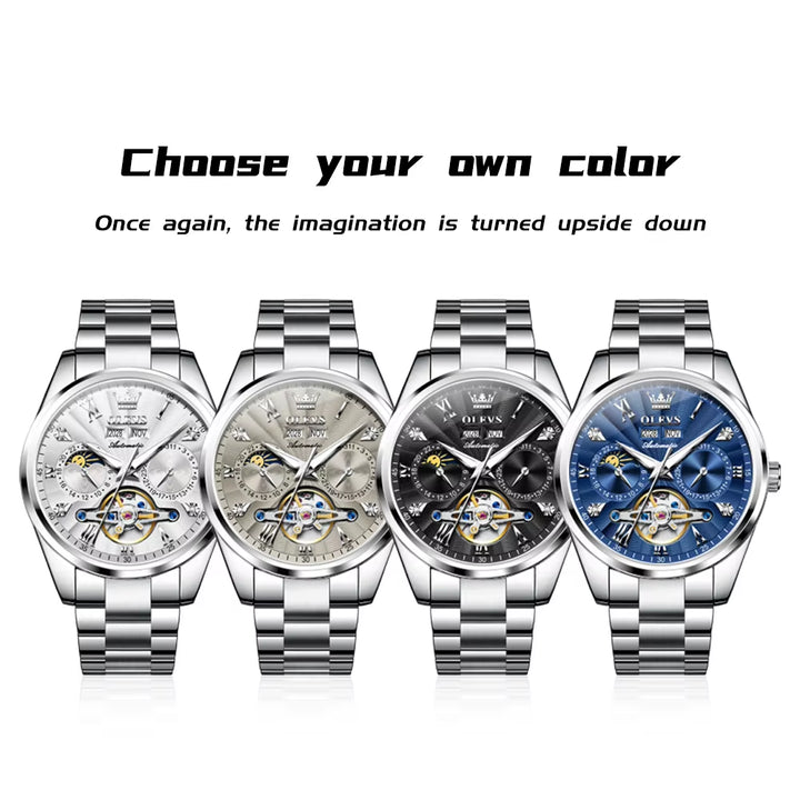 7028 Original Sapphire Mirror Skeleton Male Watch Luxury Watches Automatic Mechanical Men Waterproof Stainless Steel