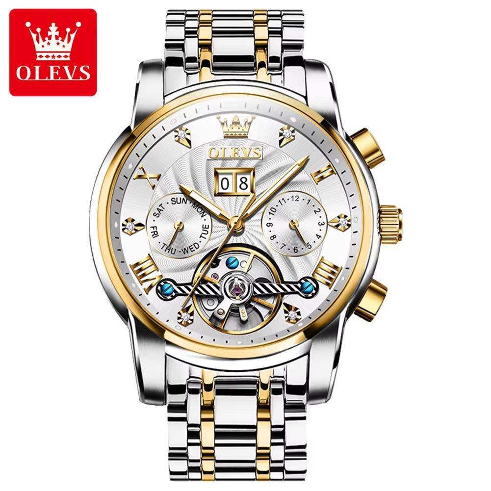 9910 Sports Automatic Tourbillon Slef Wind Luxury Waterproof Metal Classic Cool Stainless Steel Luminous Date Men Watch