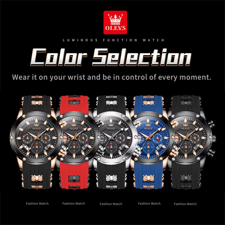 9991 Chronograph Quartz Watch for Men Fashion Casual Silicone Strap Auto Date Square Dial Sport Luminous Wristwatch