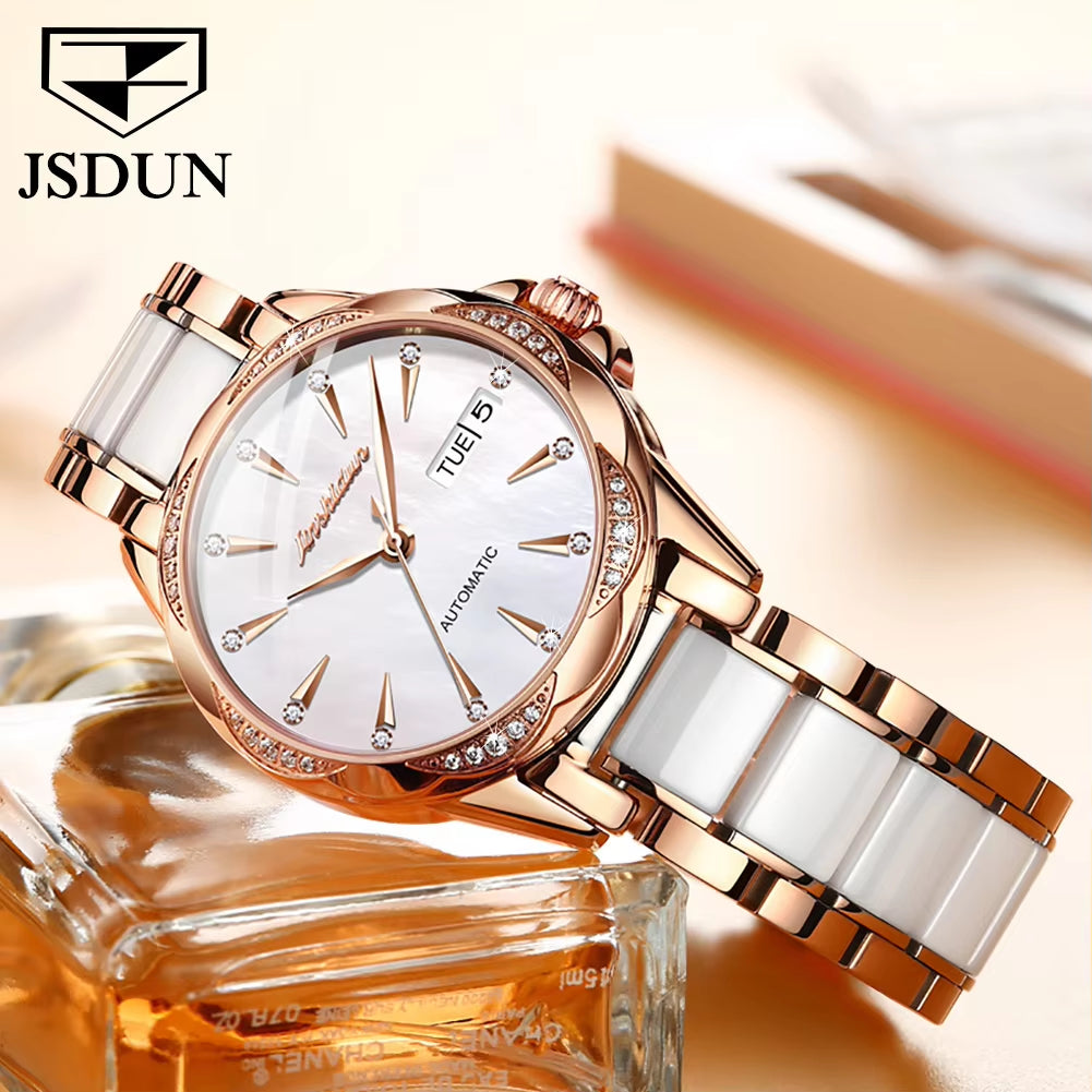 8821Original Brand Ceramic Stainless Steel Jewelry Diamond Fashion Watch Women Wrist Luxury Ladies Mechanical Wrist Watch