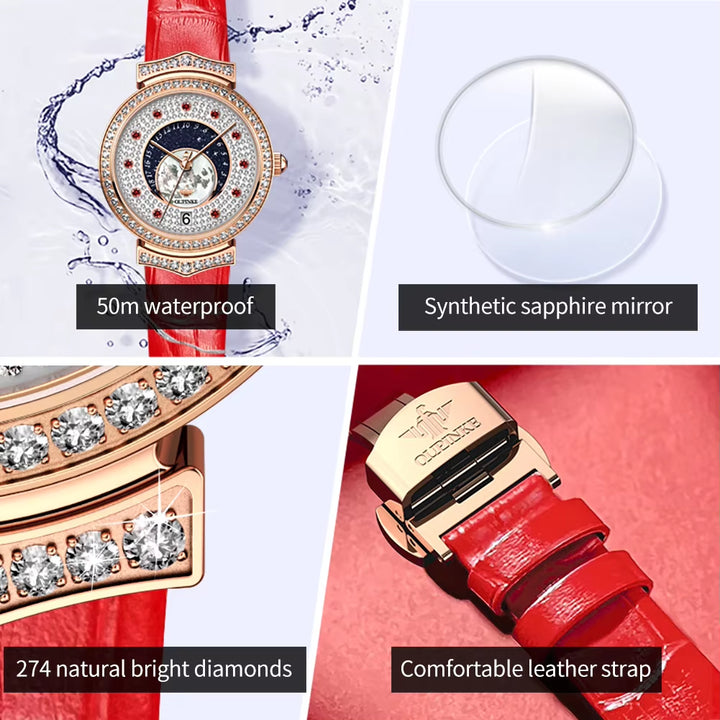 3218 Advanced Full Diamond Dial Imported Movement Creative Casual Versatile Luminous Fashionable Mechanical Watch WOMEN