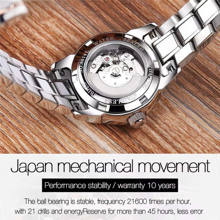 8014 Oem Watch Custom Logo Wholesale Luxury Japanese Movement Stainless Steel Date Waterproof Mechanical Watch for Men