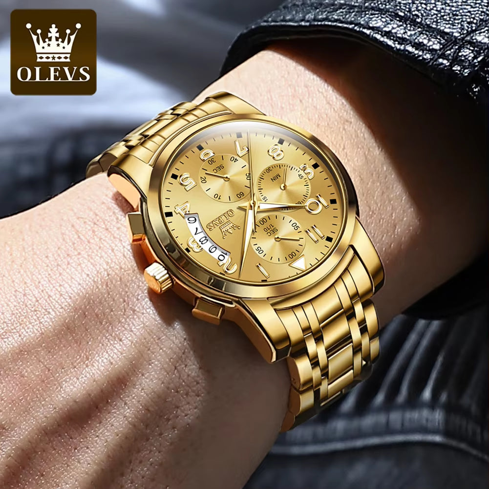 2879 Mens Watches Chronograph Quartz Watches Masculino Gift Full Steel Strap Luminous Waterproof Male Wristwatch