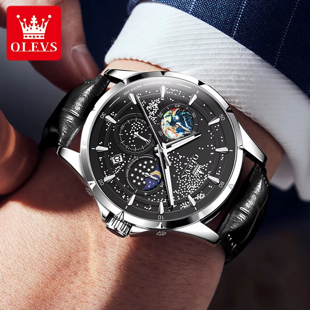 5538 Men's Luxury Quartz Watch with Diamond Design and Luminous Moon and Star Features