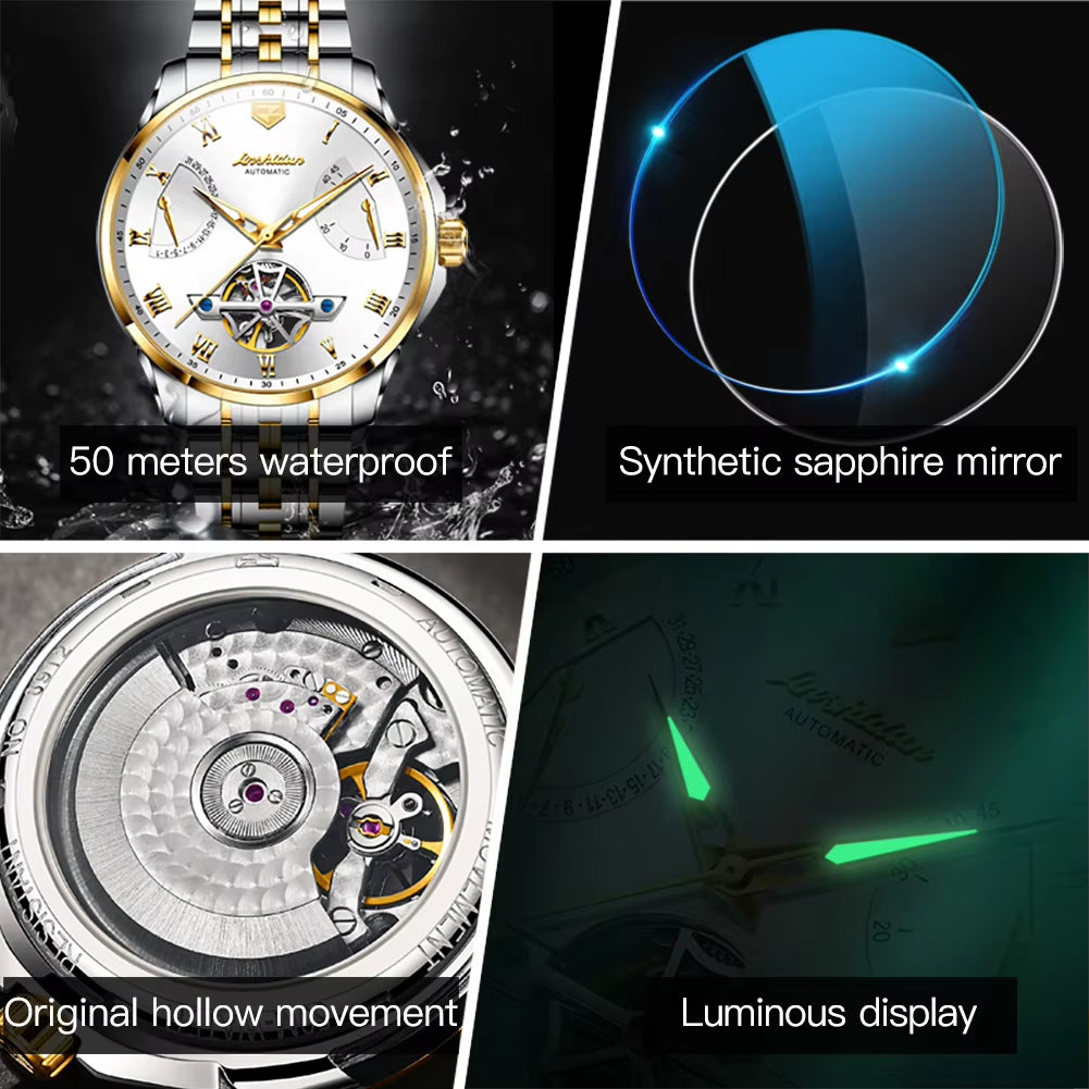 JSDUN 8912 New Design Popular OEM Watch Skeleton Tourbillon Luxury Band Sports Luminous Automatic Mechanical Watches for Men