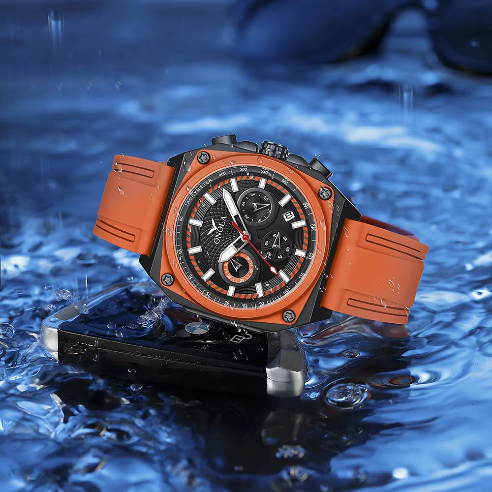 Luxury Men's Quartz Multi-Function Chronograph Watch with Leather Strap - Model 6847