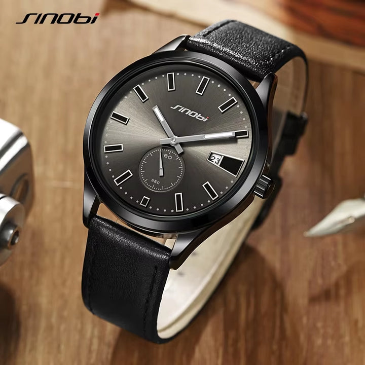 Men's Waterproof Quartz Watch with Calendar Feature - Genuine Leather, Premium Quality, Stylish Design