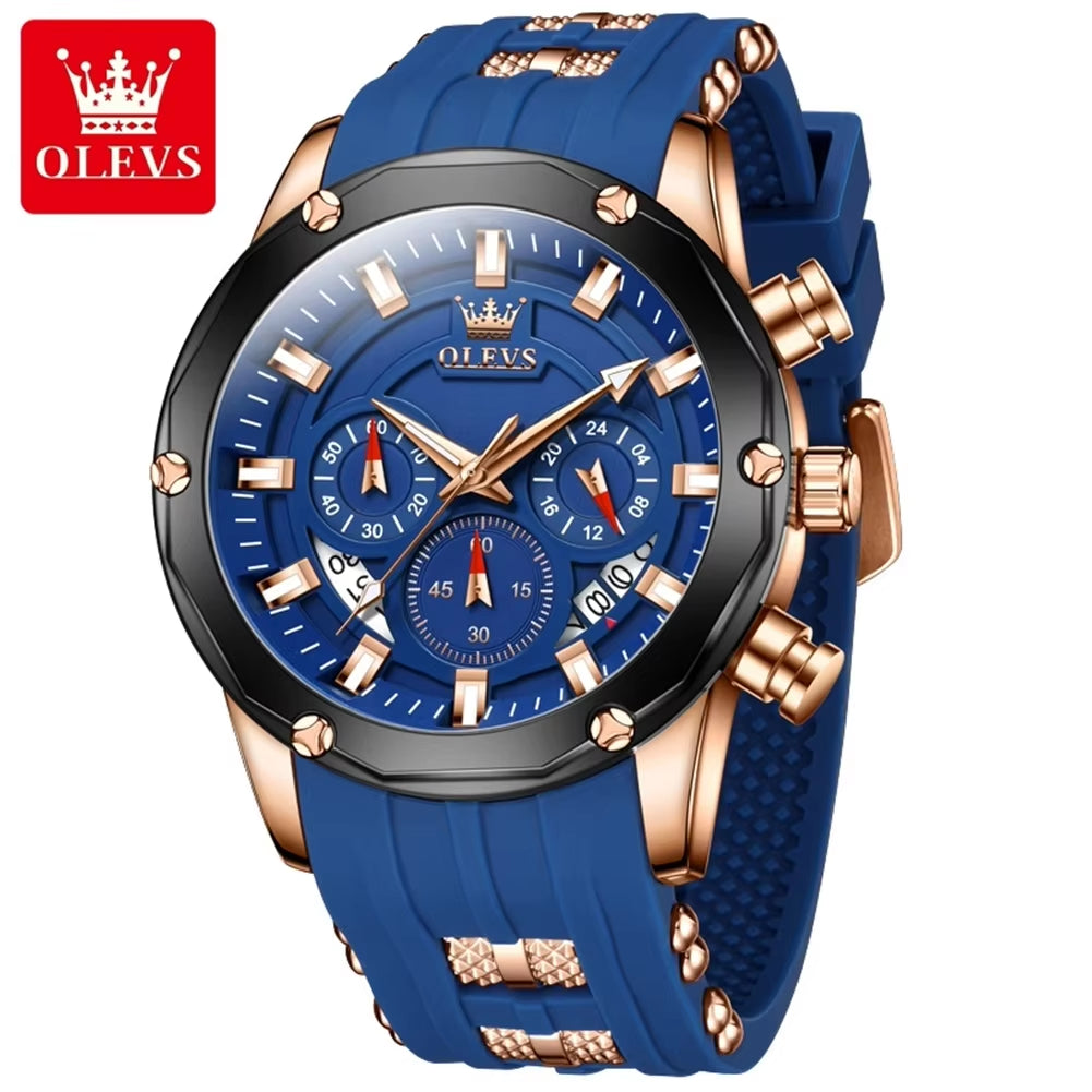 9991 Chronograph Quartz Watch for Men Fashion Casual Silicone Strap Auto Date Square Dial Sport Luminous Wristwatch