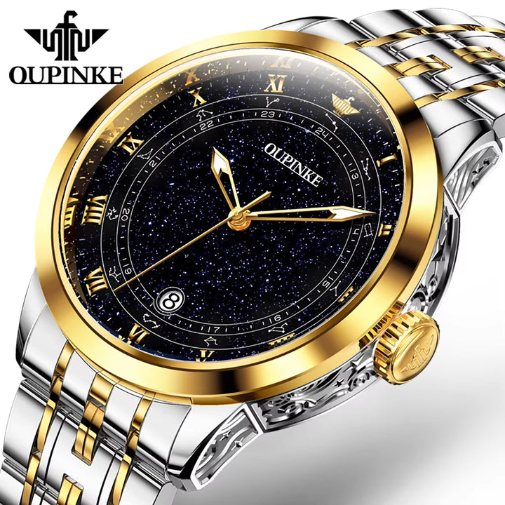 3203 All Stars Blue Galaxy Stainless Steel Calendar Window Waterproof 50M Fashion Mechanical Watch Men'S High Level