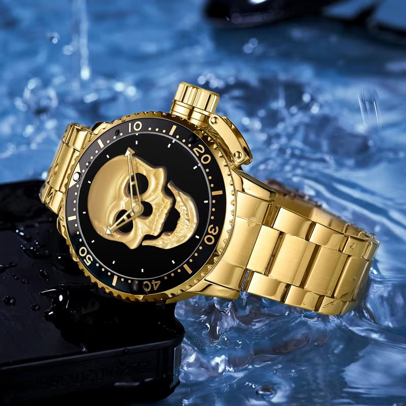 Men's Luxury Gold Classic Skeleton Quartz Watch - Waterproof Outdoor Sports Timepiece