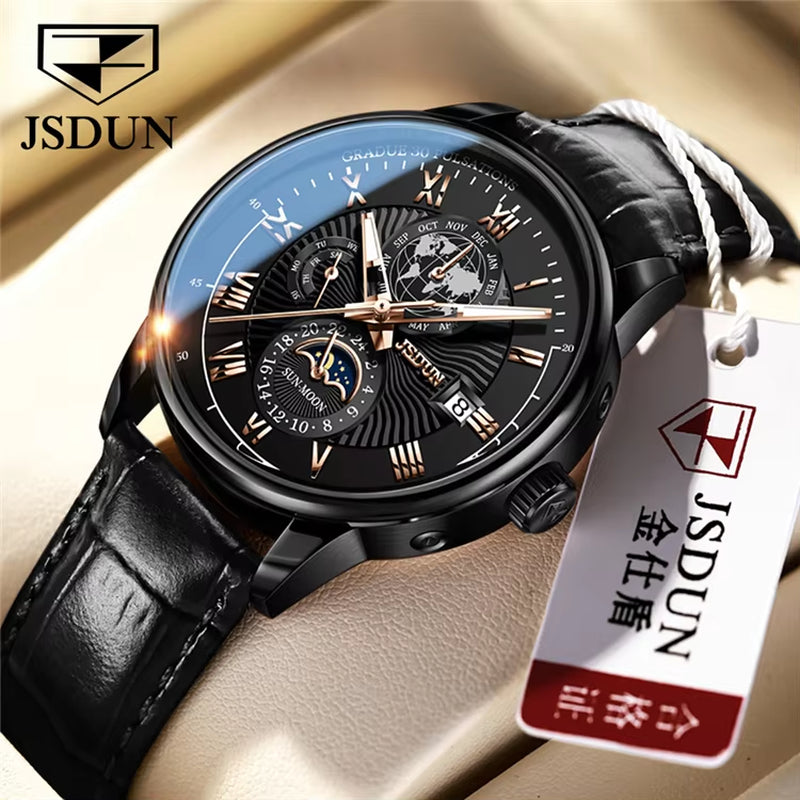 8909 Men's Leather Belt Mechanical Watch with Coated Glass and Original Movement - Factory Price