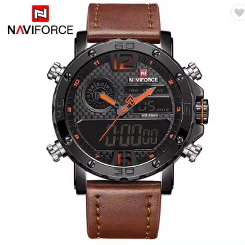 Luxury  9134 Men'S Business Leather Wrist Watch Dual Time Quartz Digital Clock Sports Waterproof Men Led Watch