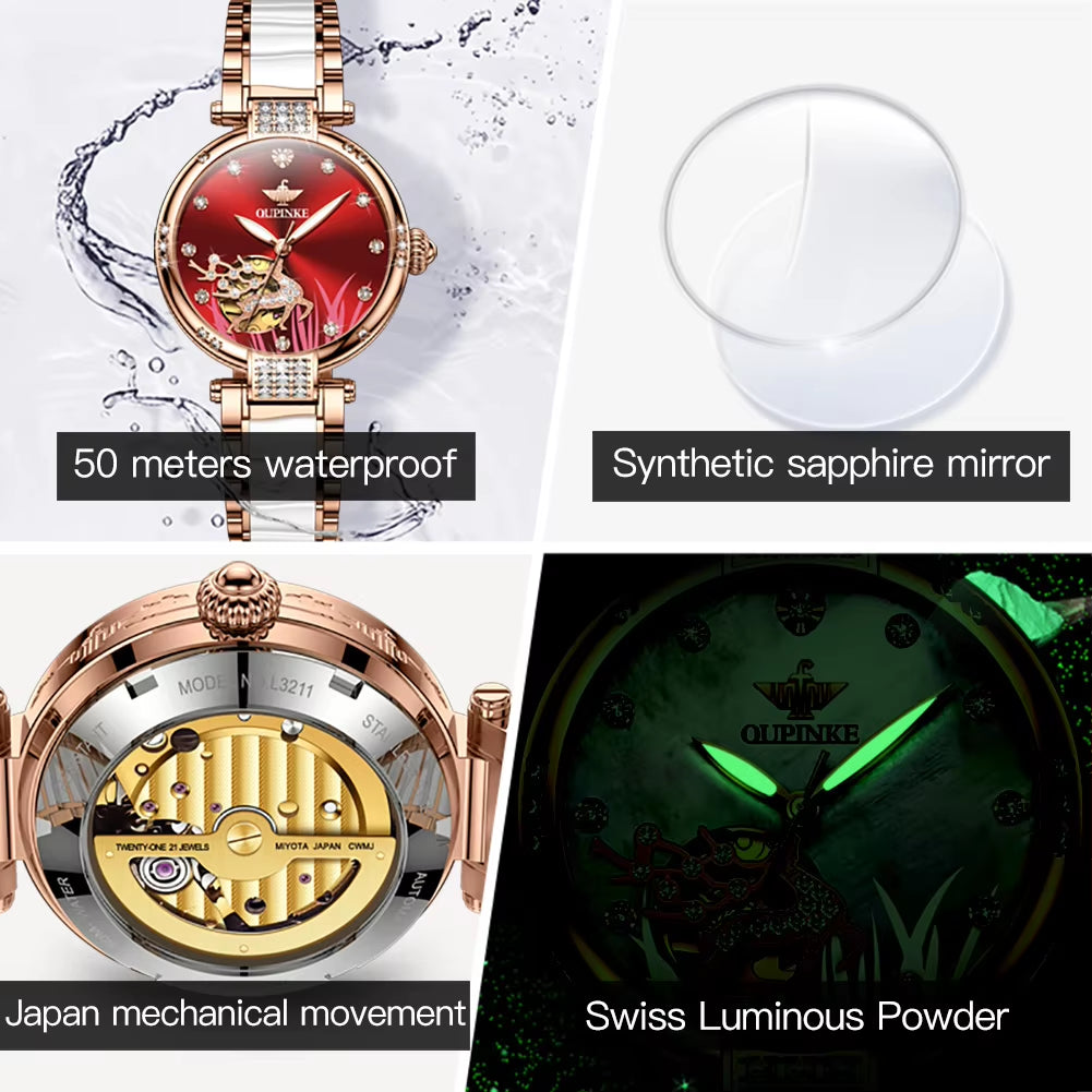 3211 OEM Tourbillon Mechanical Watches Fashion Brand Full Stainless Steel Wholesale Ceramics Women Watch Fast Delivery