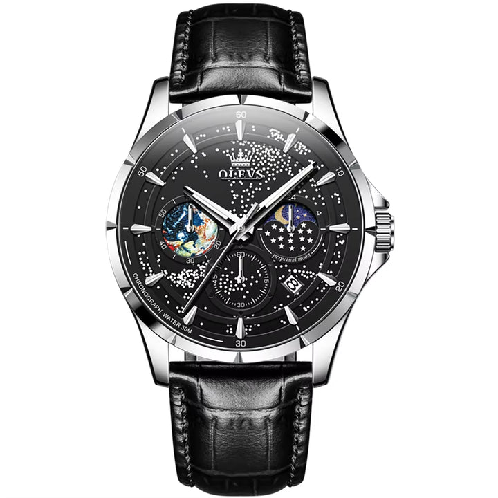 5538 Men's Luxury Quartz Watch with Diamond Design and Luminous Moon and Star Features