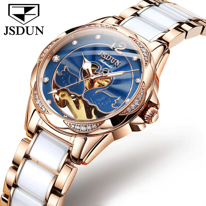 8831 Ceramic Swan Pattern Mechanical Watch Advanced Style Three Colors Women Watch