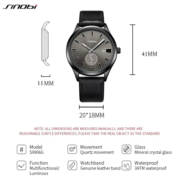 Men's Waterproof Quartz Watch with Calendar Feature - Genuine Leather, Premium Quality, Stylish Design