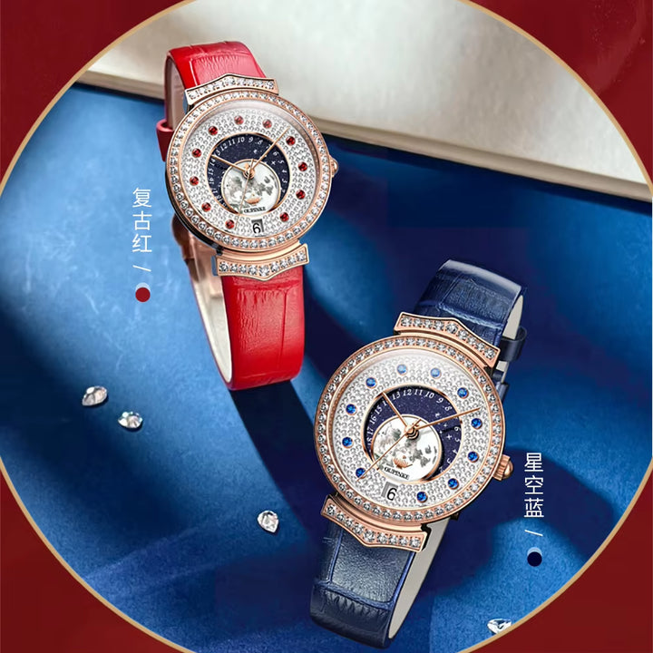 3218 Advanced Full Diamond Dial Imported Movement Creative Casual Versatile Luminous Fashionable Mechanical Watch WOMEN