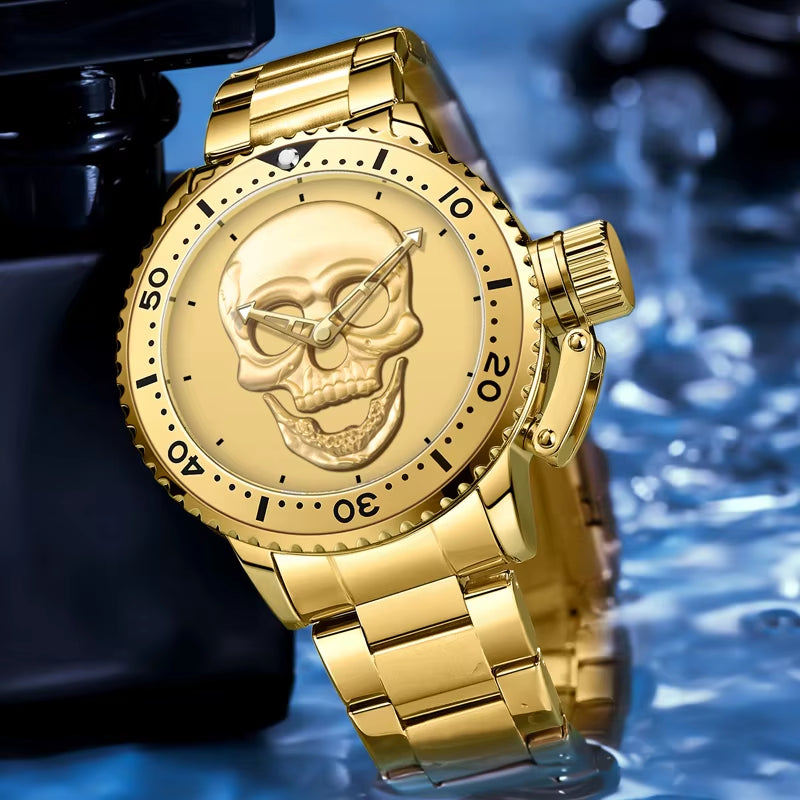 Men's Luxury Gold Classic Skeleton Quartz Watch - Waterproof Outdoor Sports Timepiece