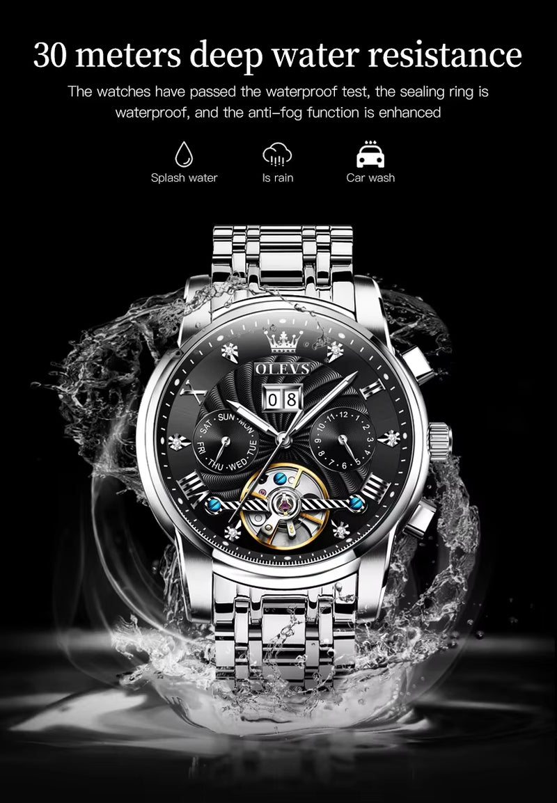 9910 Sports Automatic Tourbillon Slef Wind Luxury Waterproof Metal Classic Cool Stainless Steel Luminous Date Men Watch