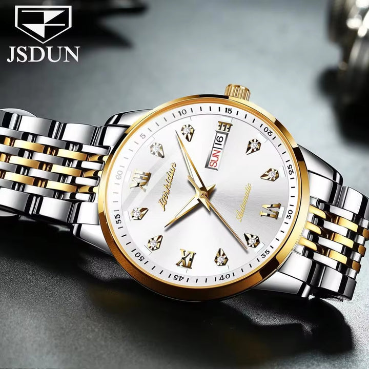 8904 Luxury Brand Men Automatic Chronograph Mechanical Wristwatch Diamond Stainless Steel Band Watch for Men