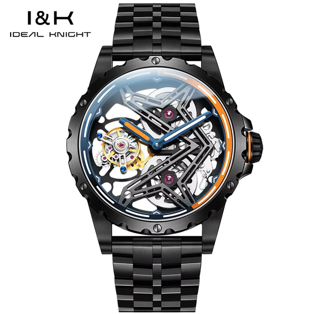 I&K 6803 Automatic Mechanical Wrist Watches Skeleton Tourbillon Self Winding Watches Fashion Casual Sport Luminous Men Watch