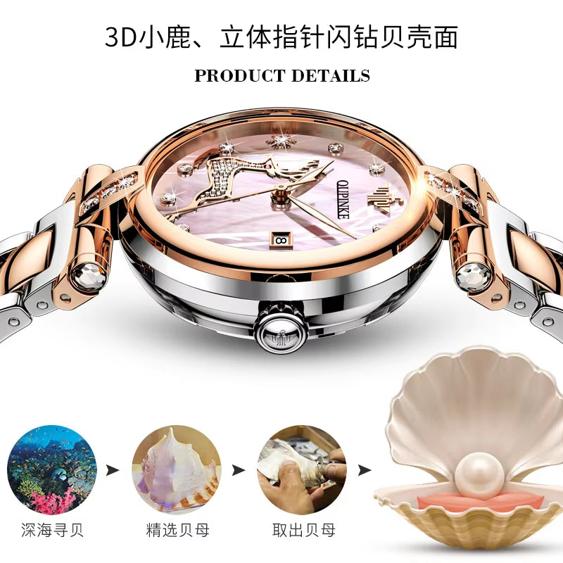 Ceramic Watch Band Sapphire Crystal Ceramic Fawn Design Ladies Mechanical Women Watches